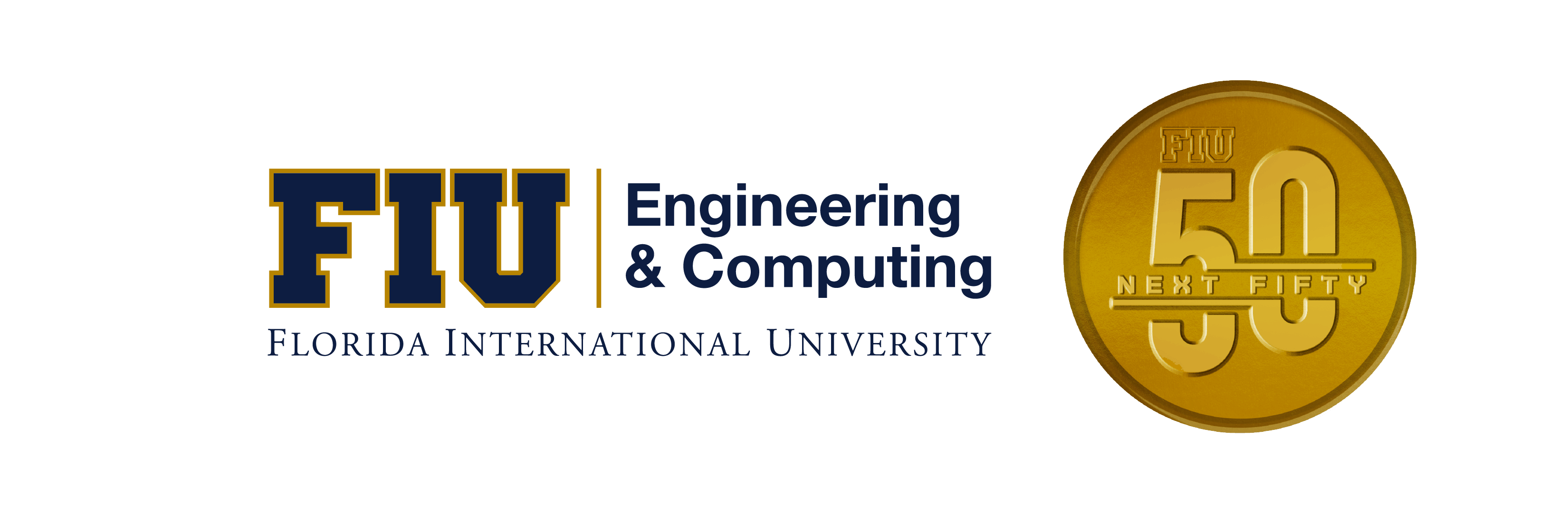 FIU Engineering & Computing logo with the Next Fifty medal